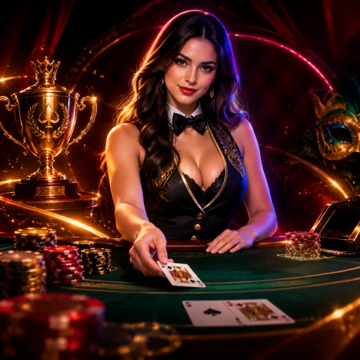 Mesa de blackjack ao vivo com dealer e fichas em jogo